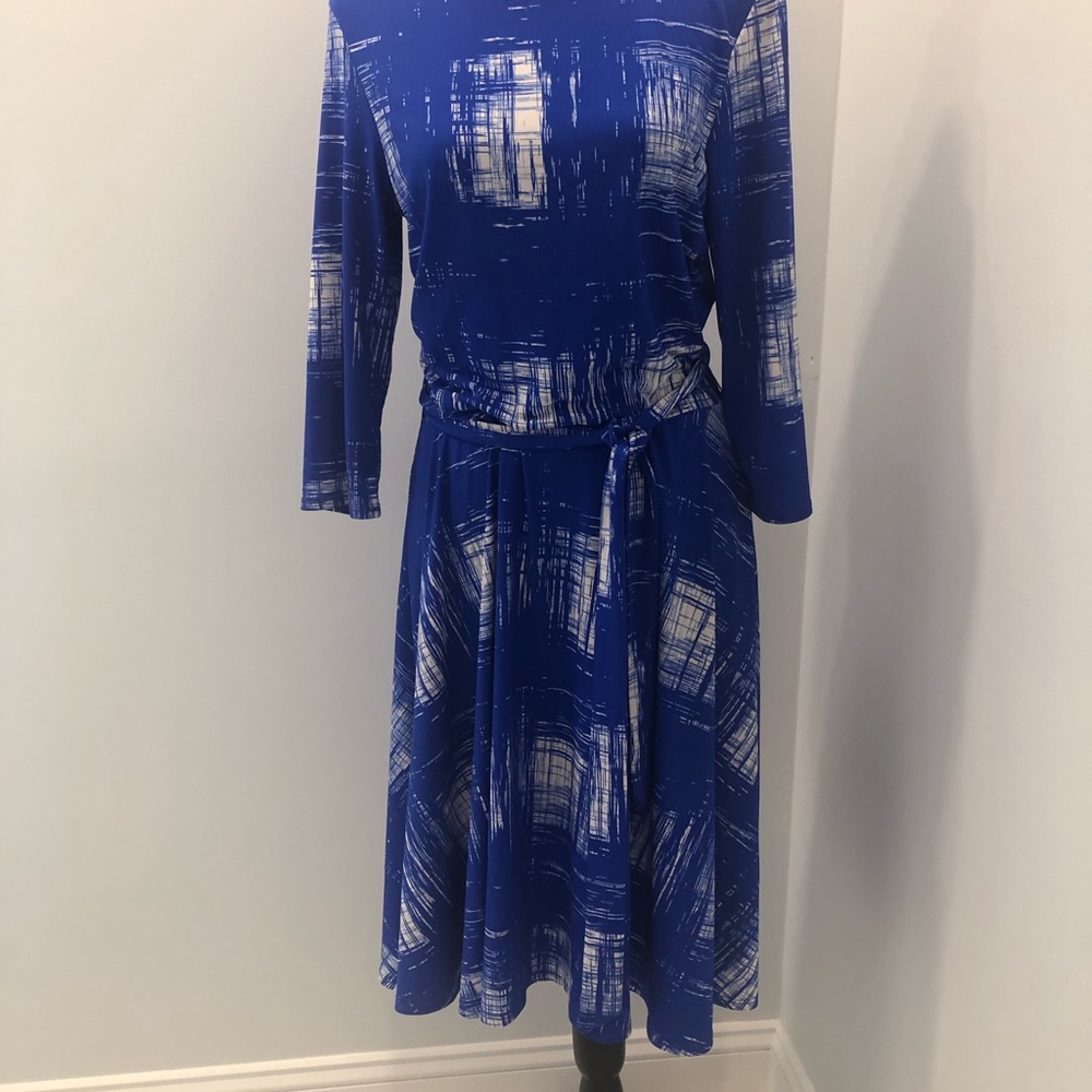 Womens royal blue tie waist flare dress size 10